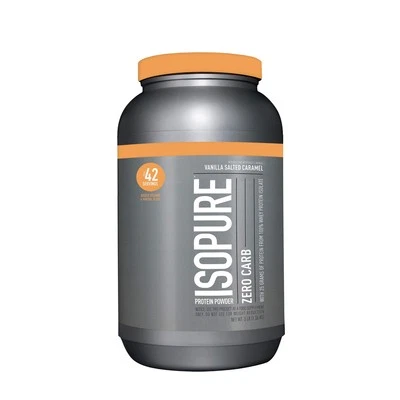 	Isopure Zero Carb Whey Isolate vainilla caramelo salado 3 libras 42 porciones	 Foto 1 de 3