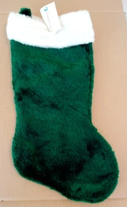 Calza natalizia pelliccia verde peloso frangia bianca vintage 18,5" - Foto 1 di 6