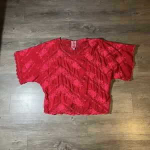Johnny Was Tierra Floral Tonal Embroidered Blouse Top Wild Cherry Red Crop Sz L - Picture 1 of 8