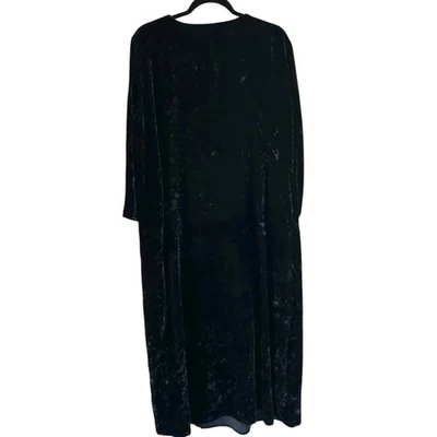 Maxi Vestido Eileen Fisher 1X Azul Marino Terciopelo Aplastado Midi Manga Larga 3/4 Capricho Foto 1 de 4