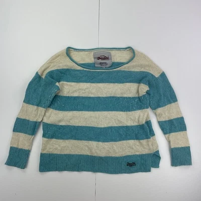 Jersey SUPERDRY Grande Azul Blanco Para Mujer Pullover a Rayas Mezcla de Lana de Angora Foto 1 de 4