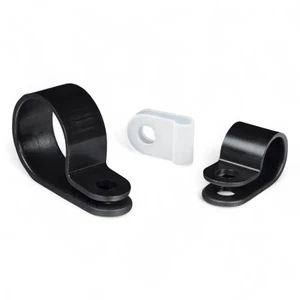 Nylon P Clips Black & White Plastic P clip - Fasteners for Cable Tidy & Tubing - Picture 1 of 12