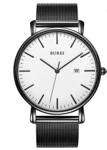 BUREI Men's Fashion Minimalist Wrist Watch Analog Date with Stainless Steel Mesh - Picture 1 of 6