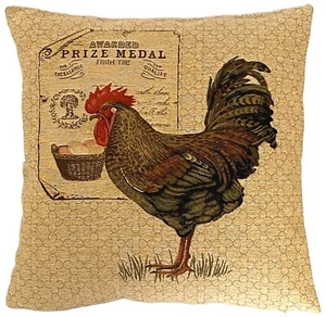 ROOSTER COCKEREL PRIZE MEDAL 18" BELGIAN TAPESTRY CUSHION PILLOW COVER, ZIP - Picture 1 of 5