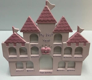 Baby's First Year Pink Castle Picture Photo Frame Keepsake Newborn Baby Shower - Picture 1 of 4