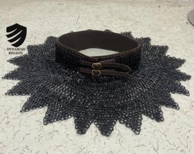 9 mm Flat Ring Riveted Chain mail Gorget Zig-Zag Black Finish Neck maille Collar - Image 1 of 4