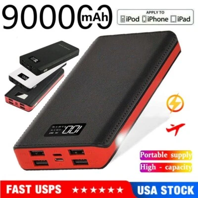 Banco de alimentación 900000 mAh negro rojo 4 cargador USB batería para teléfono celular Foto 1 de 4