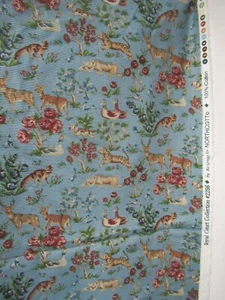 Royal Court Collection #2256 Blue with Animals and Flowers Cotton Fabric 1YX44 - Picture 1 of 8