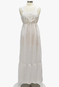 70s White Empire Waist Night Gown Miss Elaine Eyelet Lace Trim Womens S - Picture 1 of 6