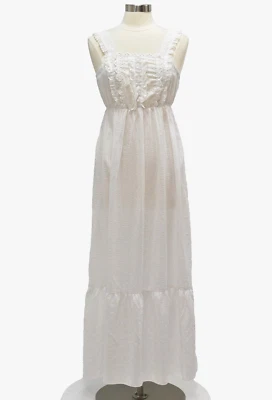 70s White Empire Waist Night Gown Miss Elaine Eyelet Lace Trim Womens S - Image 1 of 4