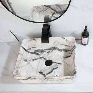 Lavabo cuadrado de cerámica para baño lavabo lavabo con grifo mezclador negro - Imagen 1 de 7