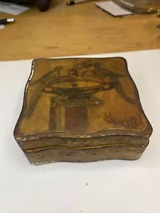 Small Wooden Painted Birds Gold Wood Box Rosary Medallion Jewelry Trinket Box - Picture 1 of 7