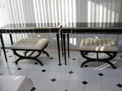 Par de consolas de laca dorada negra y plateada con bancos Curule Gio Ponti Foto 1 de 4