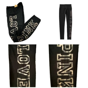 Victoria's Secret Pink Black Legging L Camo Spellout Letters High Waist NWT Y2k - Picture 1 of 9