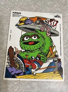 1984 Vtg Sesame Street Muppets Playskool Oscar The Grouch Wood Tray Frame Puzzle - Picture 1 of 2