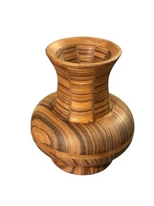 George Diller Wood Inlay Vase Inlaid Zebra Wood Walnut SIGNED 6.5" - Picture 1 of 9