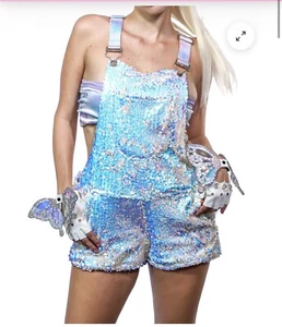 JACKALOPELAND UNICORN MOONBEAM SHORT SEQUIN OVERALLS SMALL - Picture 1 of 5