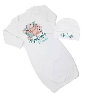 Baby Girl Personalized Custom Easter Floral Hedgehog VS2 Gown Coming Home Outfit - Picture 1 of 23