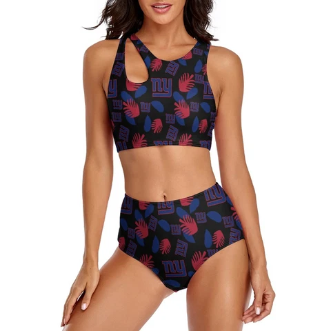 New York Giants 2-piece Swimsuit Womens Print Beach Swimwear with Chest Pad Cover