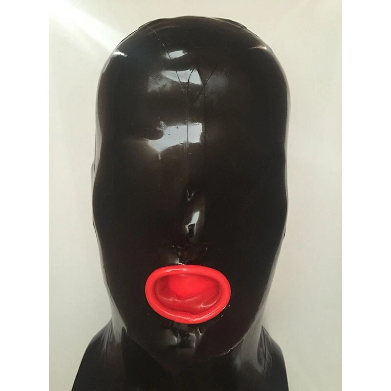 Latex Hood Deadpool Mask Rubber Mouth with Red Asphyxia Mask without Zipper - Image 1 of 1