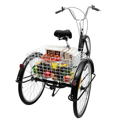 Erwachsene Dreirad 8-Gang 3 Räder Fahrräder Senioren Dreirad 24 Zoll mit Korb  - Bild 1 von 4