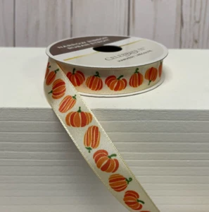 Cinta satinada de ancho Harvest Calampkins otoño naranja marfil otoño 3 yardas x 5/8" de ancho NUEVA - Imagen 1 de 2