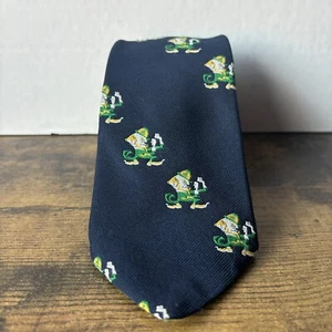Vintage Golden Clasp Navy Blue Graphic Notre Dame Dress Tie 58” - Picture 1 of 13