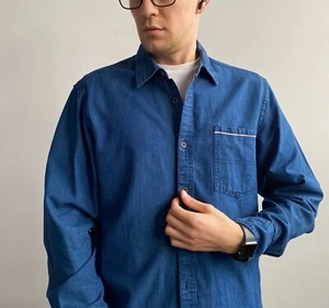 LEE Lot 101 Sanforized Indigo Blue Selvedge Denim Men’s Shirt Size XL - Picture 1 of 17