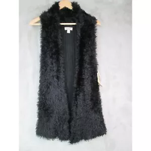 Womens Size S Black Eyelash Fuzzy Knit Vest Black Sweater Halloween One World - Picture 1 of 5
