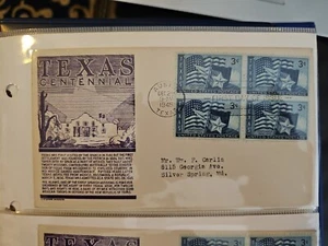 1945 100yr Anniversary Of Texas Statehood, Scott 938, Block Of 4 3c Stamps FDOI - Picture 1 of 1