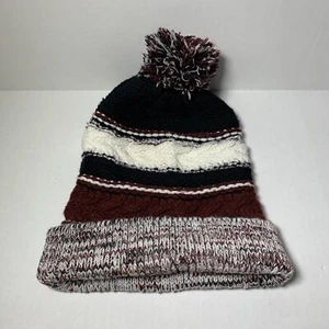 Tan’s Club Cuffed Beanie With Pom Stocking Cap Winter Hat Burgundy Black & White - Picture 1 of 9
