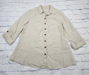 Kim Rogers WOMENS SIZE PL Linen Blend Beige 3/4 Sleeve Button Blouse Top Tunic - Picture 1 of 10