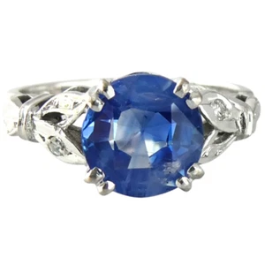 ANILLO ZAFIRO CEILÁN AZUL ACIANO 2,15 quilates oro blanco y paladio de 18 quilates vintage - Imagen 1 de 12