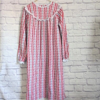 Lanz of Salzburg Child's Flannel Nightgown XL 14 16 White Red Hearts Eyelet Lace - Image 1 of 4