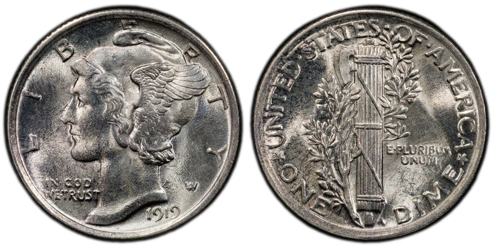 1919 P Dimes Winged Liberty Head or Mercury PCGS MS-64 FB - Image 1 of 1