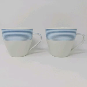 Johnson Bros. Juego de dos tazas lineales de porcelana a rayas azules blancas Wedgwood - Imagen 1 de 6