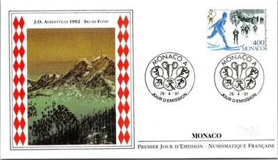 摩纳哥 SC# 1758-b FDC 1991 年阿尔伯特维尔越野滑雪奥运会 - A02793 — 第 1/2 张图片