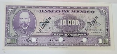 10,000 Pesos 1978 Mexico Unc, Specimen, Series CEA Brown/Purple Seals - Image 1 of 2