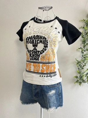 Y2K LIZ LISA Muñeca Calavera Gráfico Camiseta y JEANASIS Conjunto de Pantalones Cortos con Cuentas + Hecho en Japón Foto 1 de 4