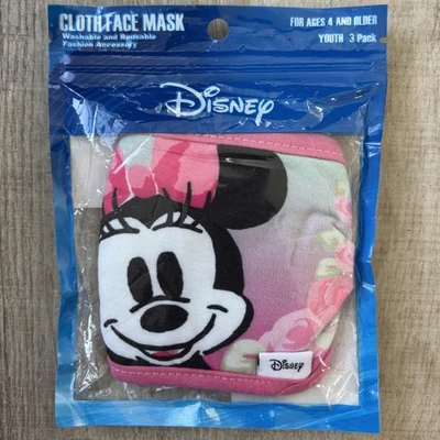 Máscara facial de pano infantil Disney Minnie Mouse lavável reutilizável nova pacote com 3 - Imagem 1 de 4