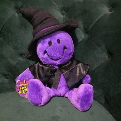 Винтажный Dan Dee Halloween Tickle Wiggle РЕДКИЙ ФИОЛЕТОВЫЙ Witch Smiley Аккумулятор Op. Плюшевый - Изображение 1 из 4