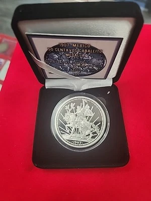 1907 .999 Silver 1oz 50 Centavos Caballito Proof Madalla 300 Minted  2023 - Image 1 of 4