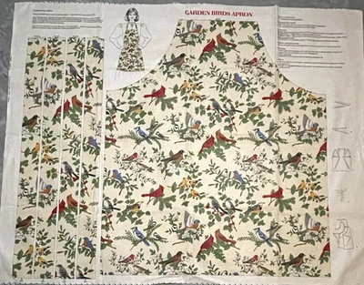Vintage Cranston Cut & Sew Garden Birds Butcher Apron Cardinal Robin Bluebird - Image 1 of 4