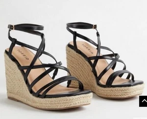 New Torrid Lace Up Wedge Sandals 9.5 W Black Shoes Heels - Picture 1 of 6