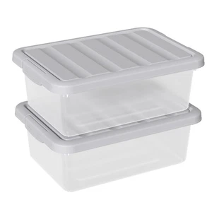Contenitore Portaoggetti 14 Quart Plastica Trasparente, Scatola Chiusura Impilabile con Coperchio Grigio, 2 P... - Foto 1 di 7