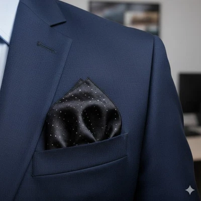 Nwot 9" X 9" Woven Pocket Square, Blue, Geometric Striped.  - Image 1 of 4