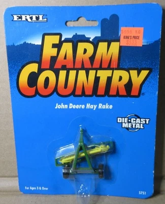 Vintage ERTL Farm Country John Deere Hay Rake 1/64 Scale Green & Yellow - Image 1 of 4