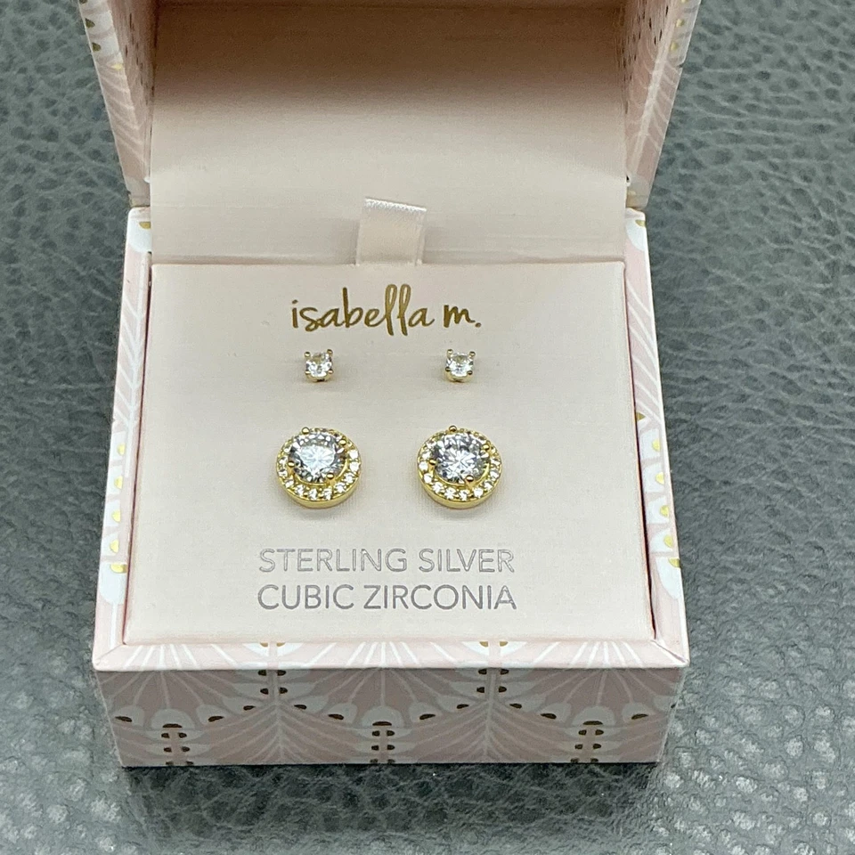 Isabella M. Sterling Silver Gold Cubic Zirconia Stud Earring Set Womens Jewelry - Image 1 of 4
