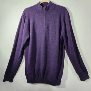 WoolOvers Cashmere & Fine Merino Sweater Sz L Royal Purple  1/4 Zip Pullover  - Picture 1 of 19