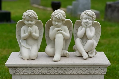Memorial Angel Cherub Resin Ornament Statue Loved One Grave Decoration 3 Designs - Image 1 of 2